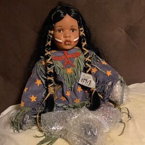 Native American TIMELESS COLLECTION Porcelain Doll with suede Star Pattern Dress